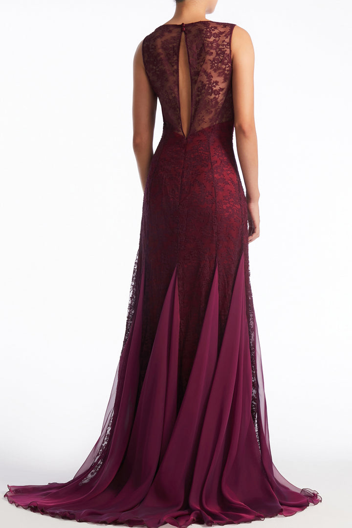 Sheer Lace with Chiffon Godet Dress