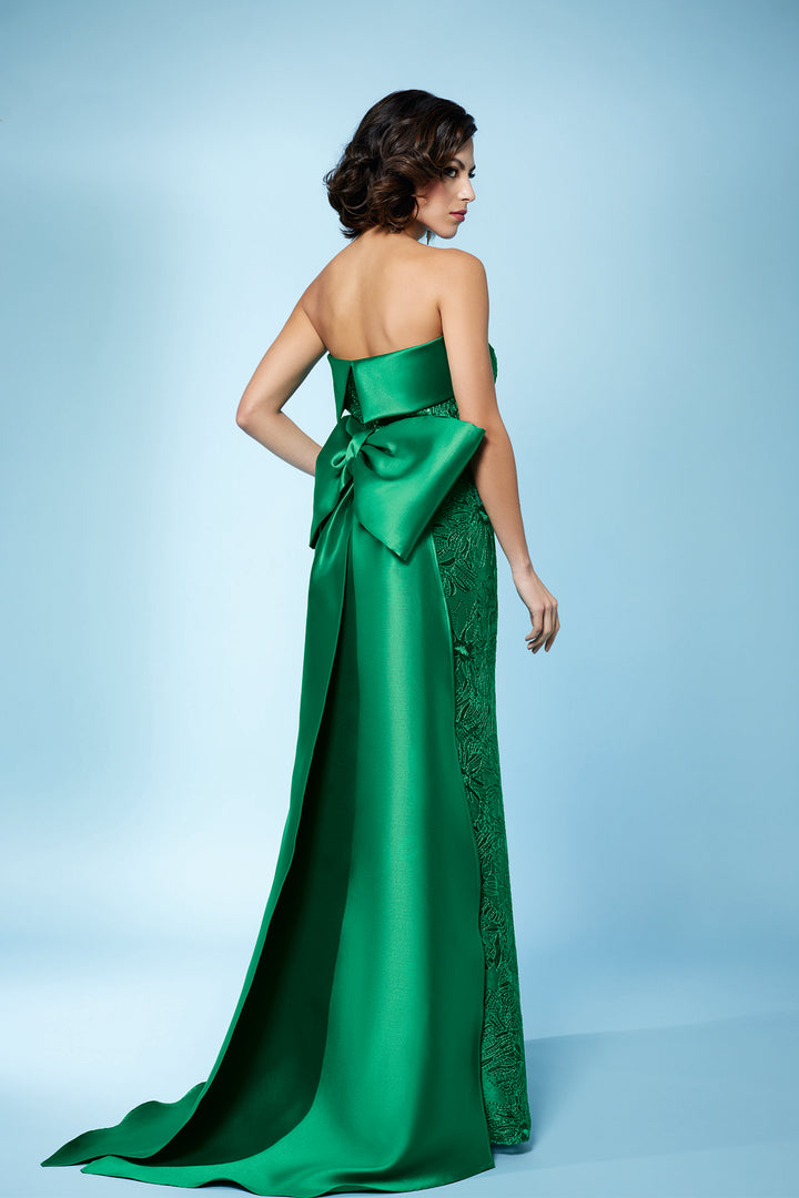 Embroidered Strapless Dress with Bow