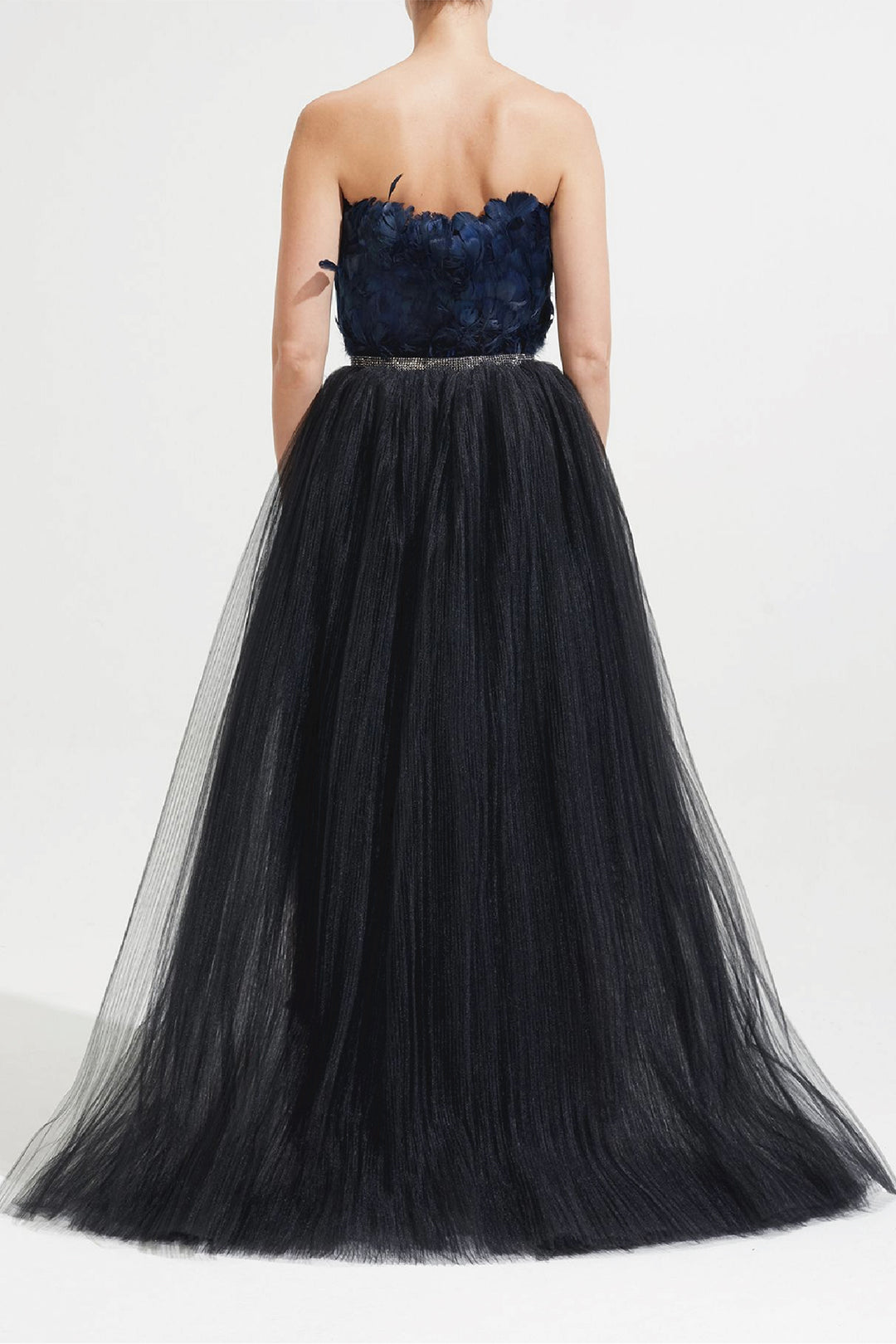 Feather Fitted Dress with Ostrich Skirt