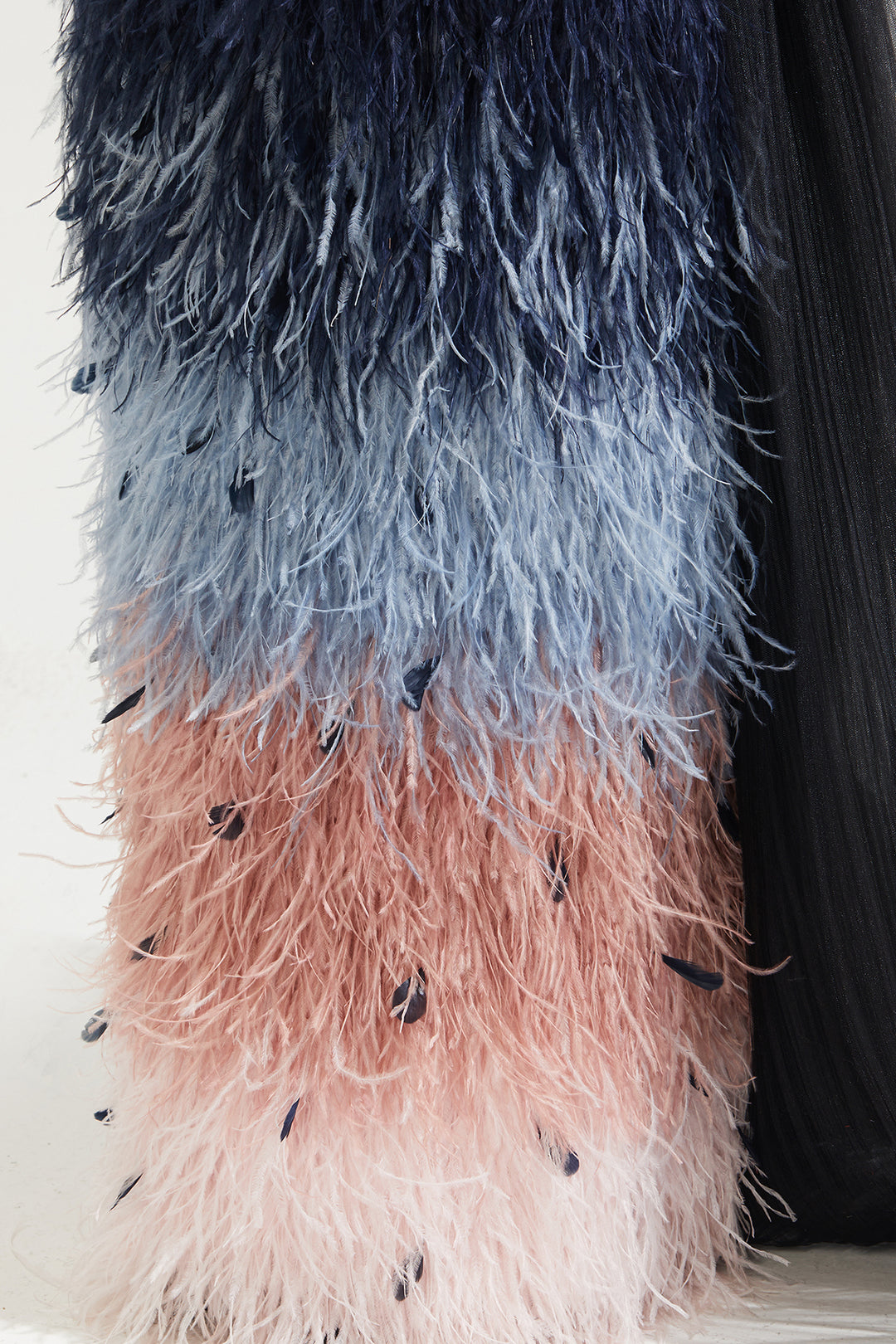 Feather Fitted Dress with Ostrich Skirt