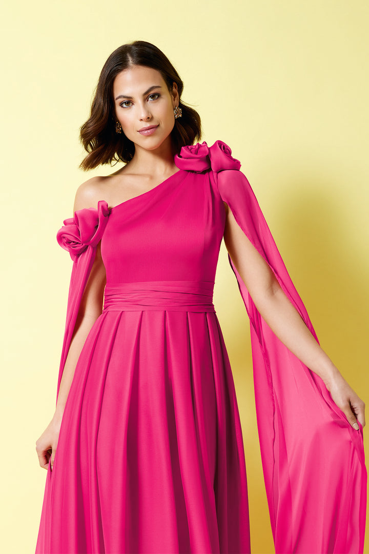 Chiffon Dress with Floral Accents