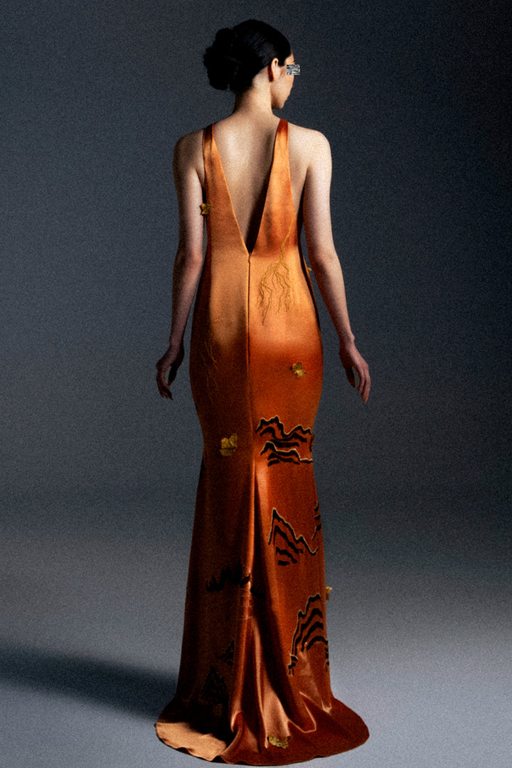 Oriental Butterfly Satin Dress