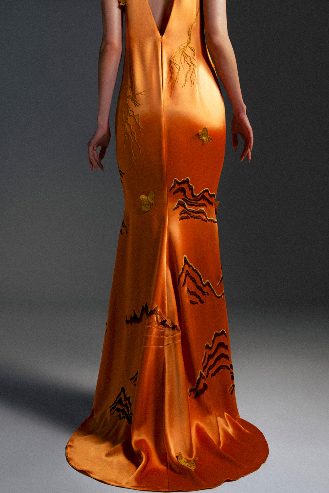 Oriental Butterfly Satin Dress