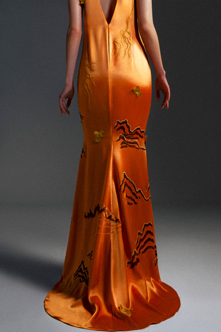 Oriental Butterfly Satin Dress