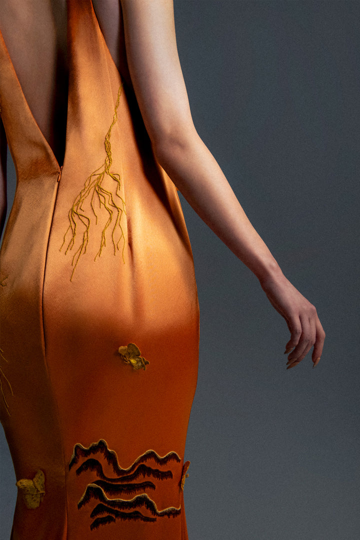 Oriental Butterfly Satin Dress