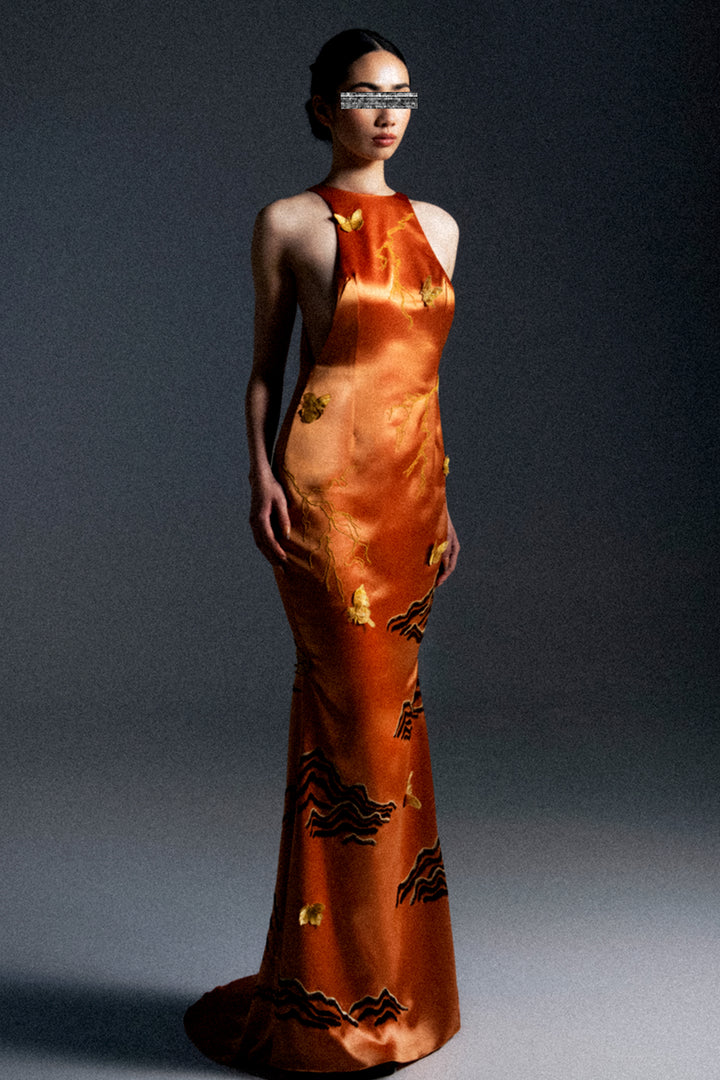 Oriental Butterfly Satin Dress