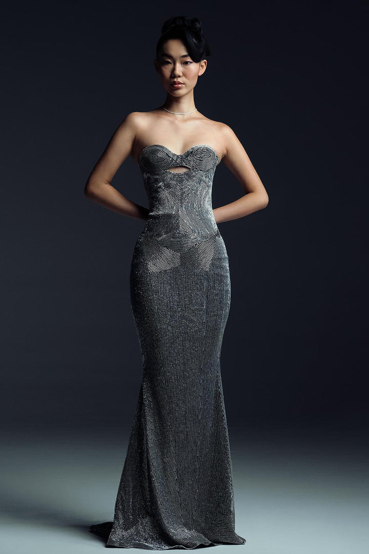 Swirl-Corset Beaded Mermaid Dress