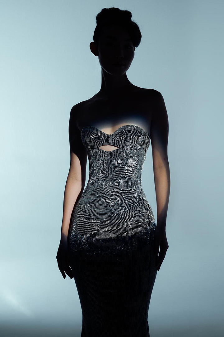 Swirl-Corset Beaded Mermaid Dress
