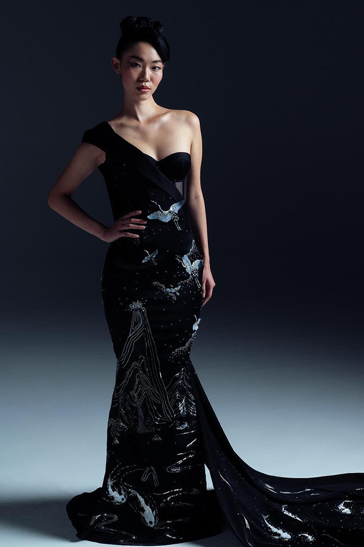 Cranes with Topography and Koi Mermaid Dress