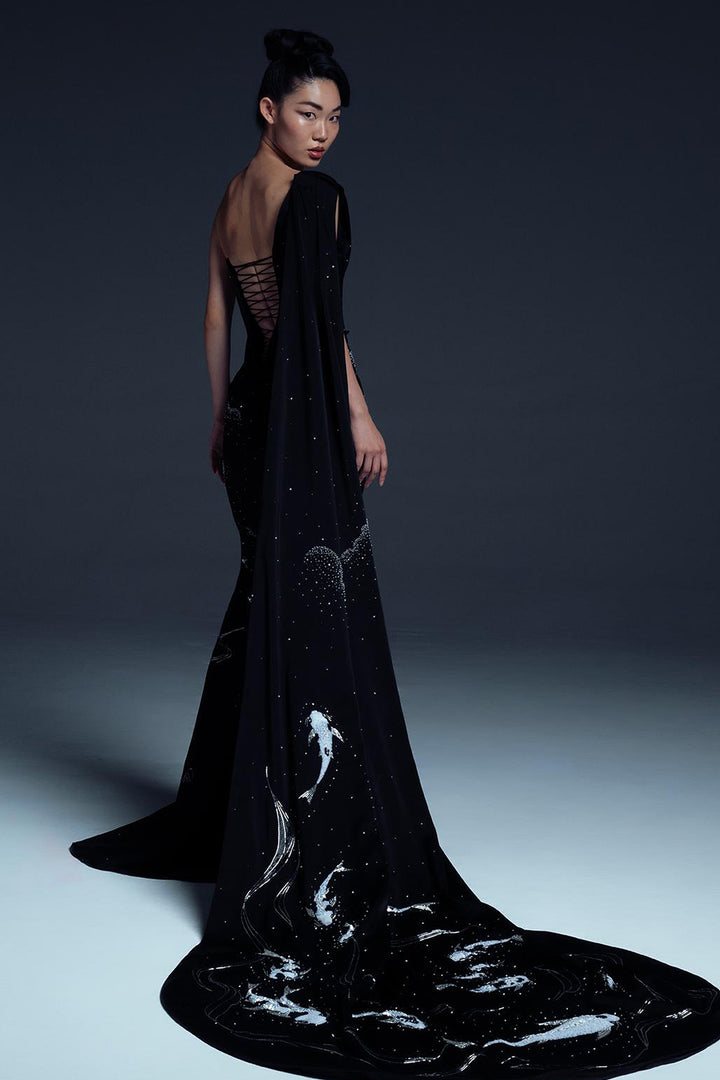 Cranes with Topography and Koi Mermaid Dress