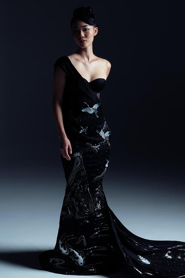 Cranes with Topography and Koi Mermaid Dress