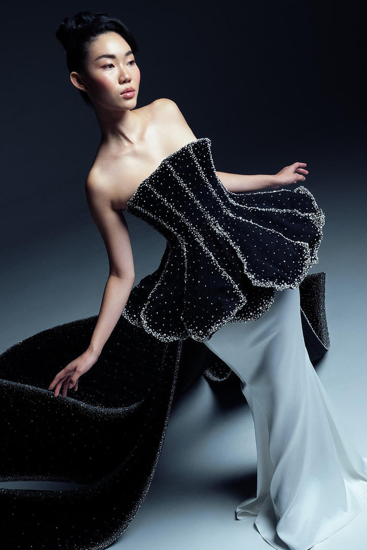 Petaled Crystal Dress with Cascading Layers and Skirt