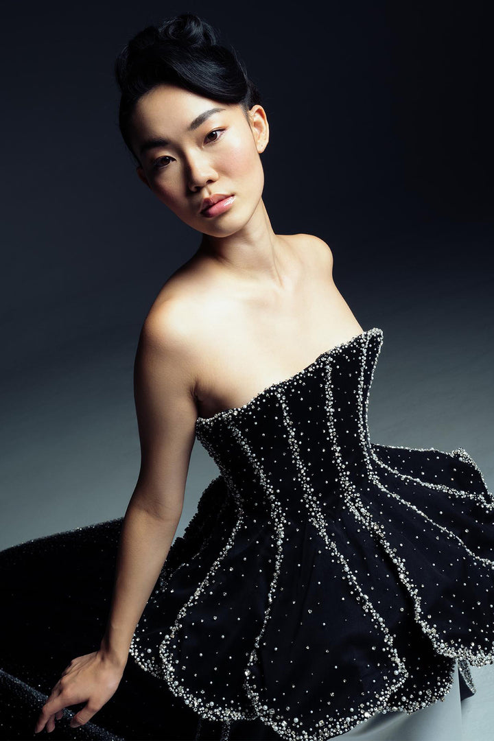 Petaled Crystal Dress with Cascading Layers and Skirt