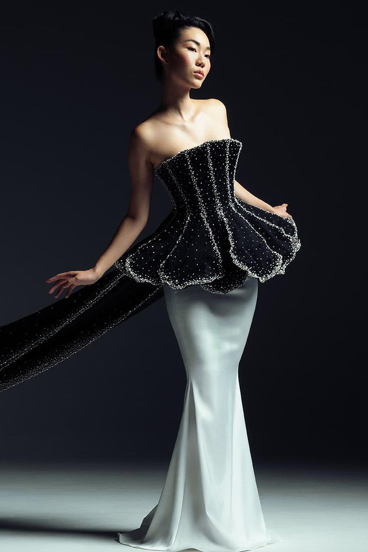 Petaled Crystal Dress with Cascading Layers and Skirt