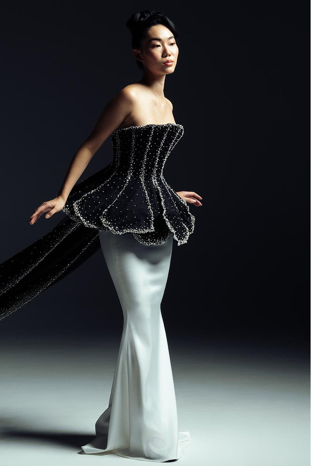 Petaled Crystal Dress with Cascading Layers and Skirt