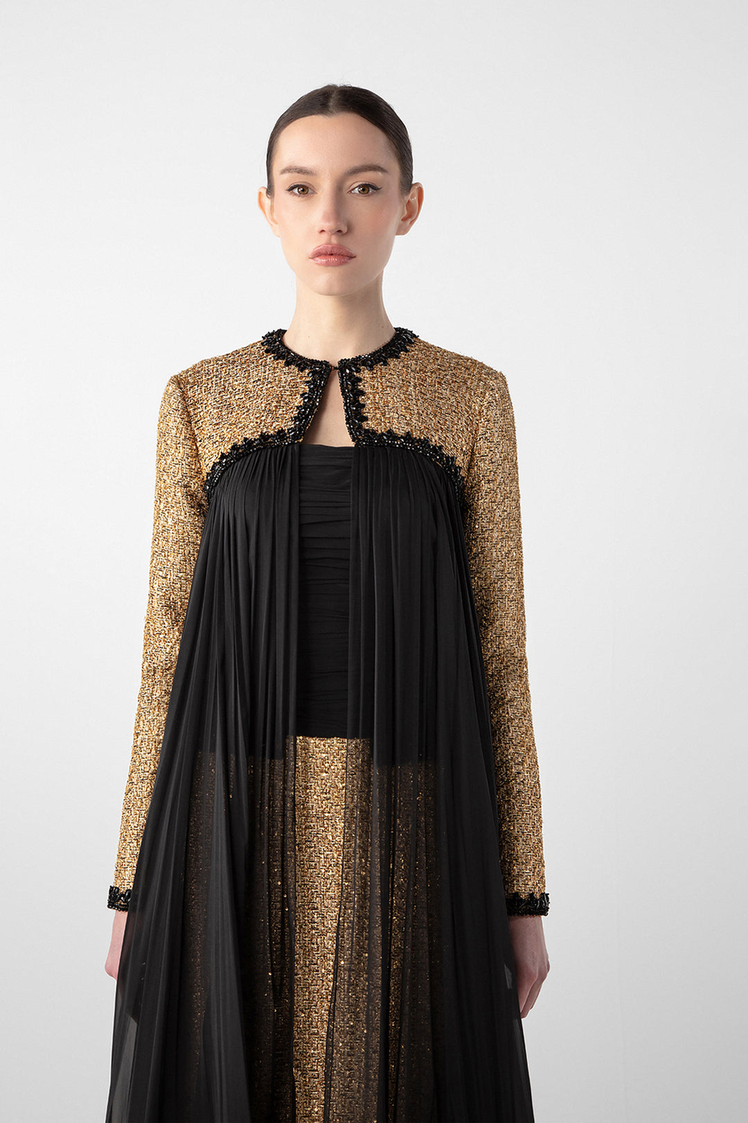 Embroidered Tweed and Chiffon Ensemble
