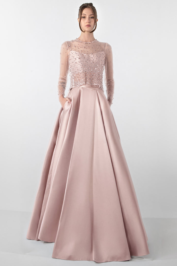 Three-Piece Embroidered Crop Top and Cady Skirt Set