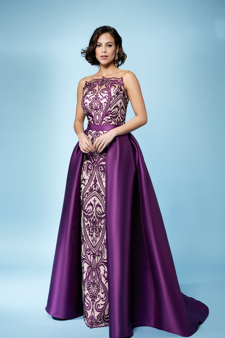 Strapless Dress with Pleated Overskirt