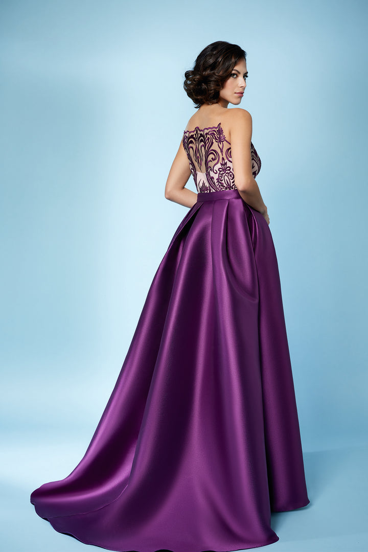 Strapless Dress with Pleated Overskirt