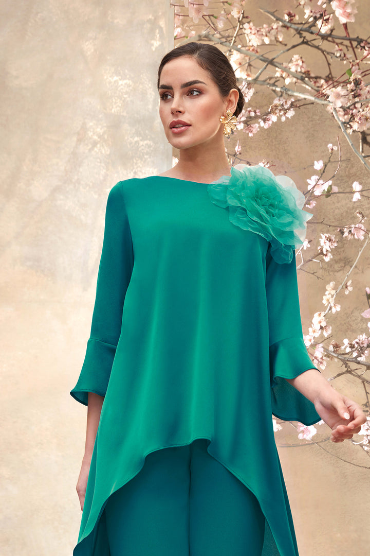 Crepe Two-Piece with Organza Flower Detail