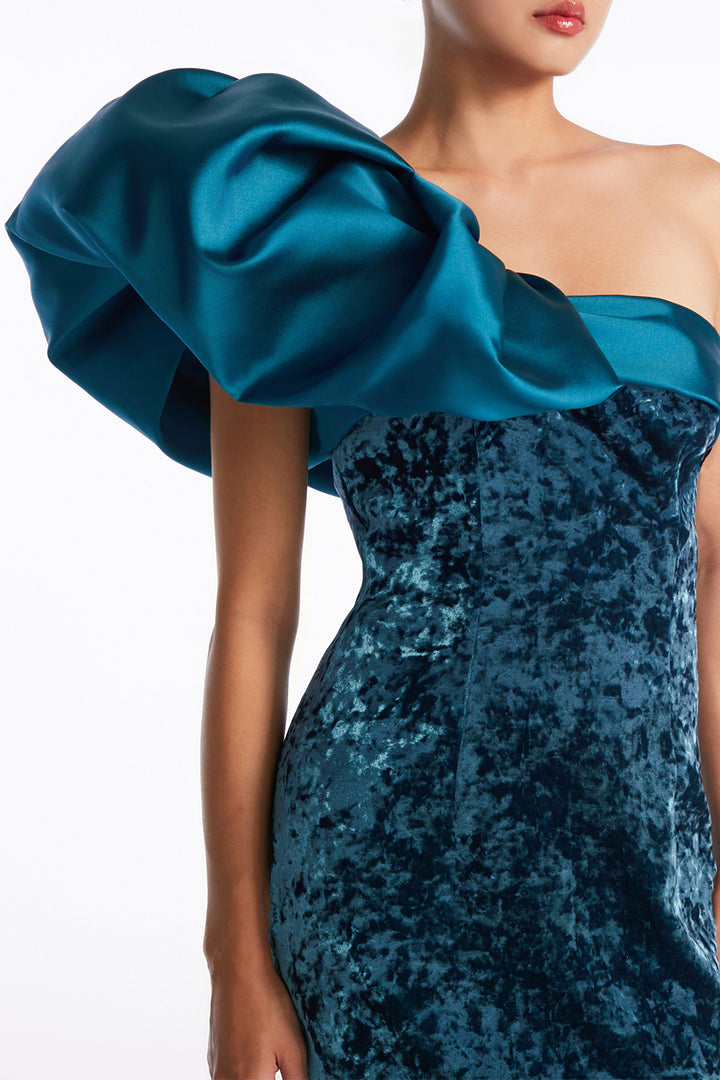 Crystal Buckle with Strapless Draped High-Low and Mini Dress