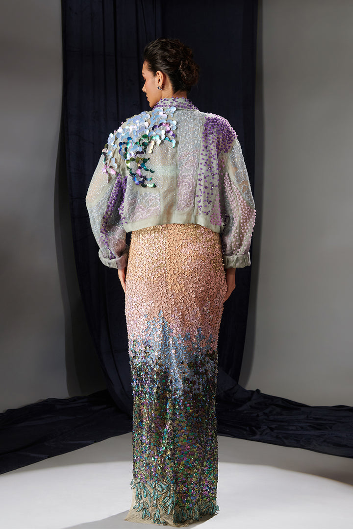 Organza Jacket and Embroidered Skirt Set