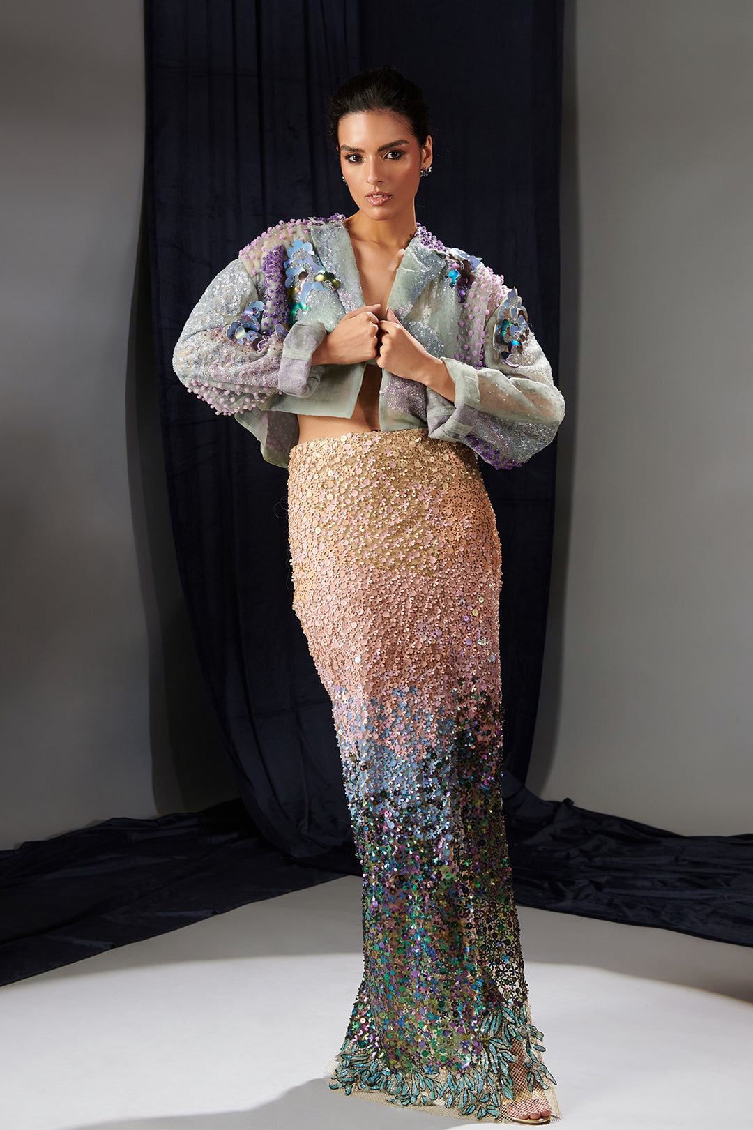 Organza Jacket and Embroidered Skirt Set