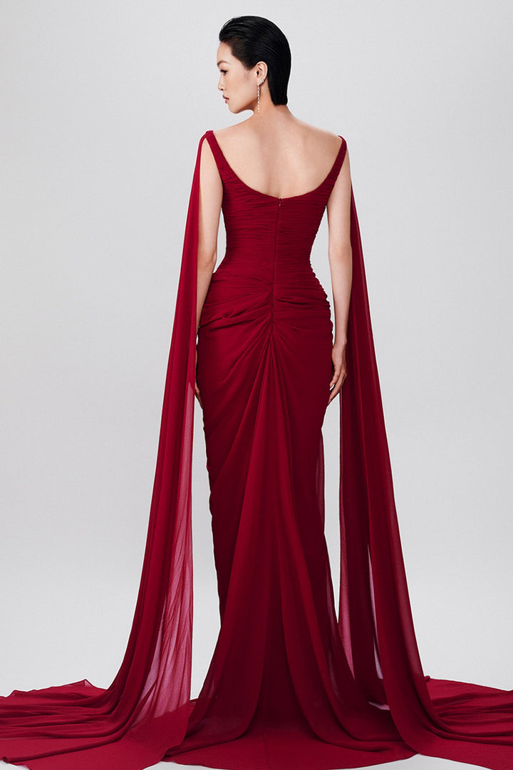 Draped Bodice Flowing Panel Chiffon Dress
