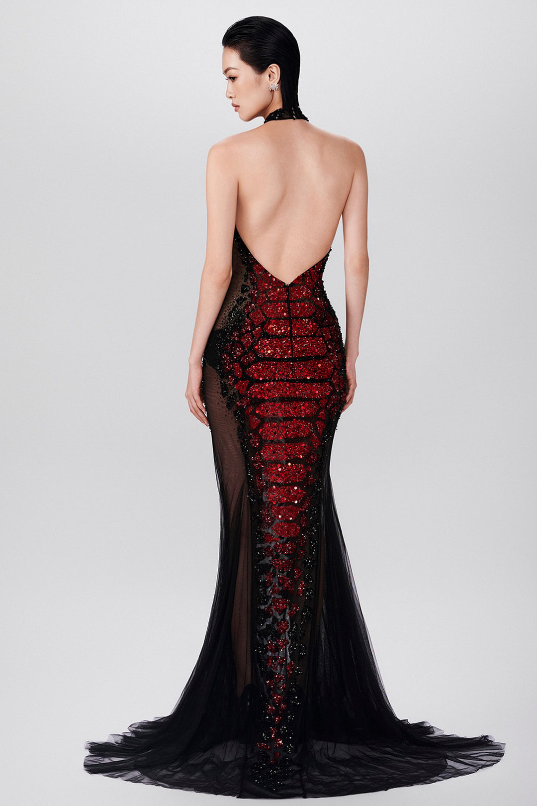 Halter Neckline with Micro-Beaded Tulle Dress