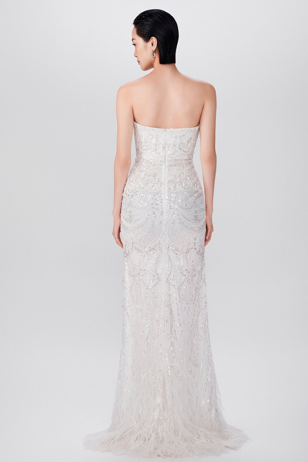 Strapless Hand-Embellished Feather Hem Dress