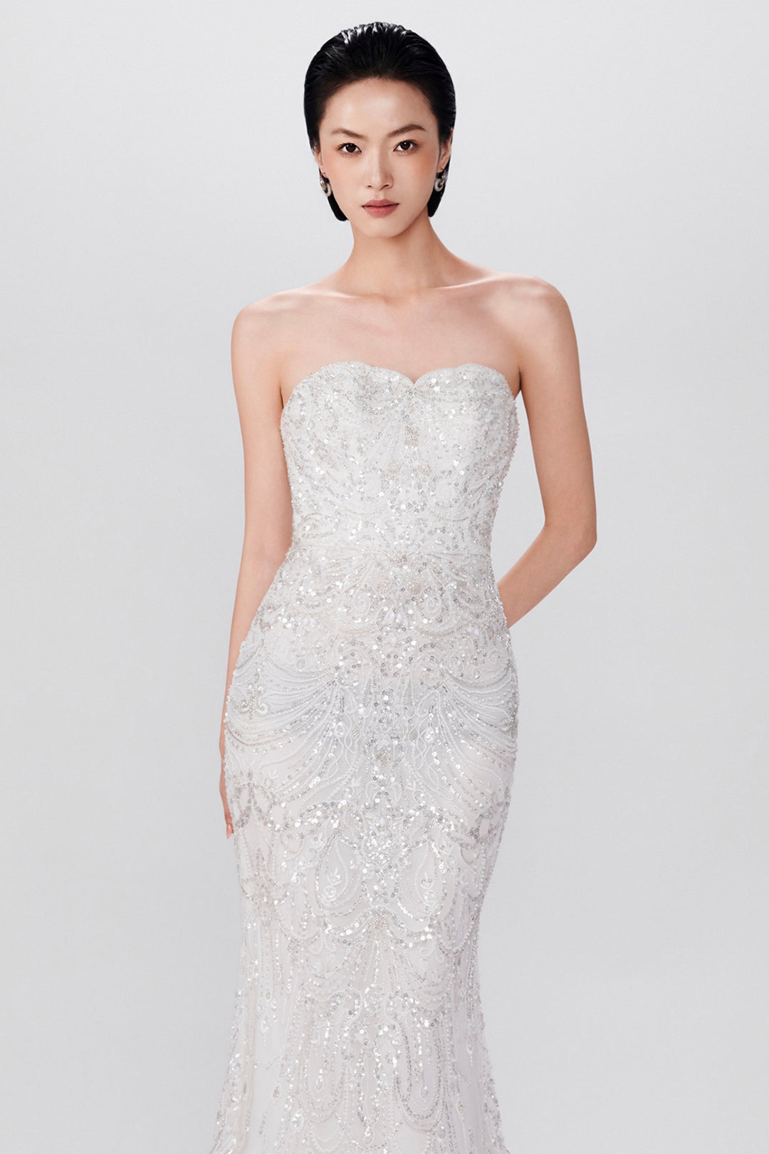 Strapless Hand-Embellished Feather Hem Dress