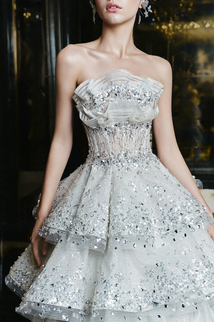 A-Line Long Dress with Beaded Strapless Bodice