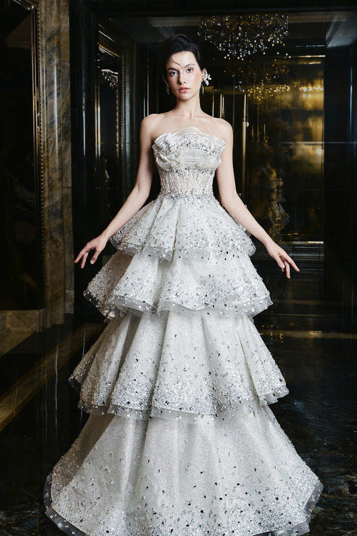 A-Line Long Dress with Beaded Strapless Bodice