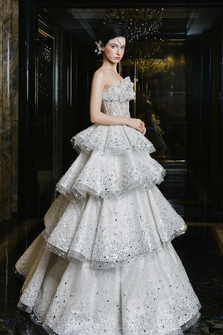 A-Line Long Dress with Beaded Strapless Bodice