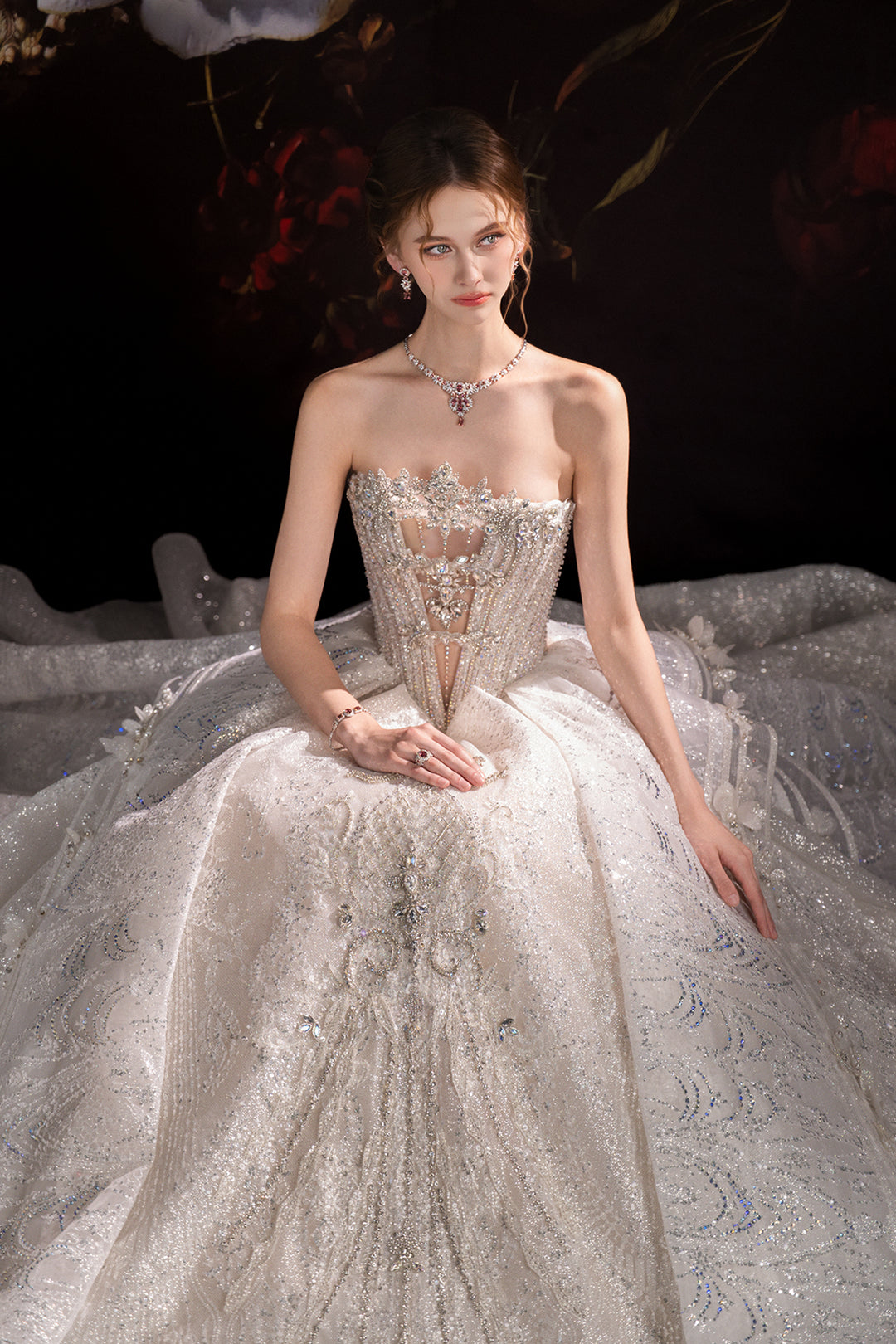 A-Line Dress with Embroidered Florals