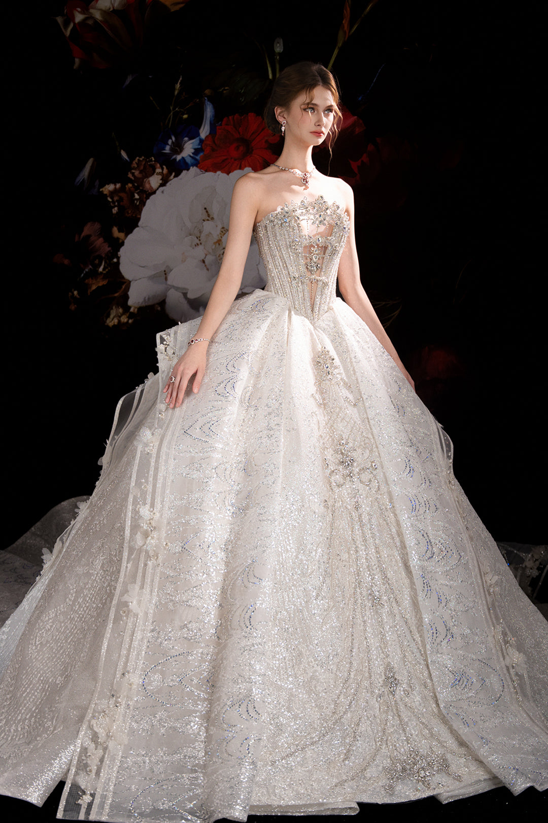 A-Line Dress with Embroidered Florals