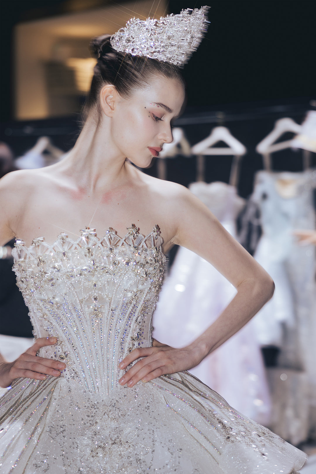 Strapless Beaded Tulle A-line Dress