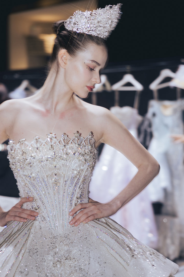 Strapless Beaded Tulle A-line Dress