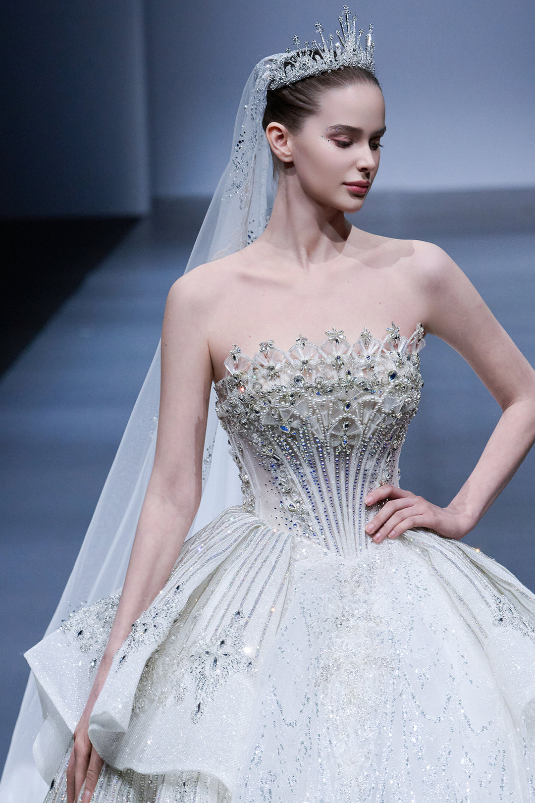 Strapless Beaded Tulle A-line Dress