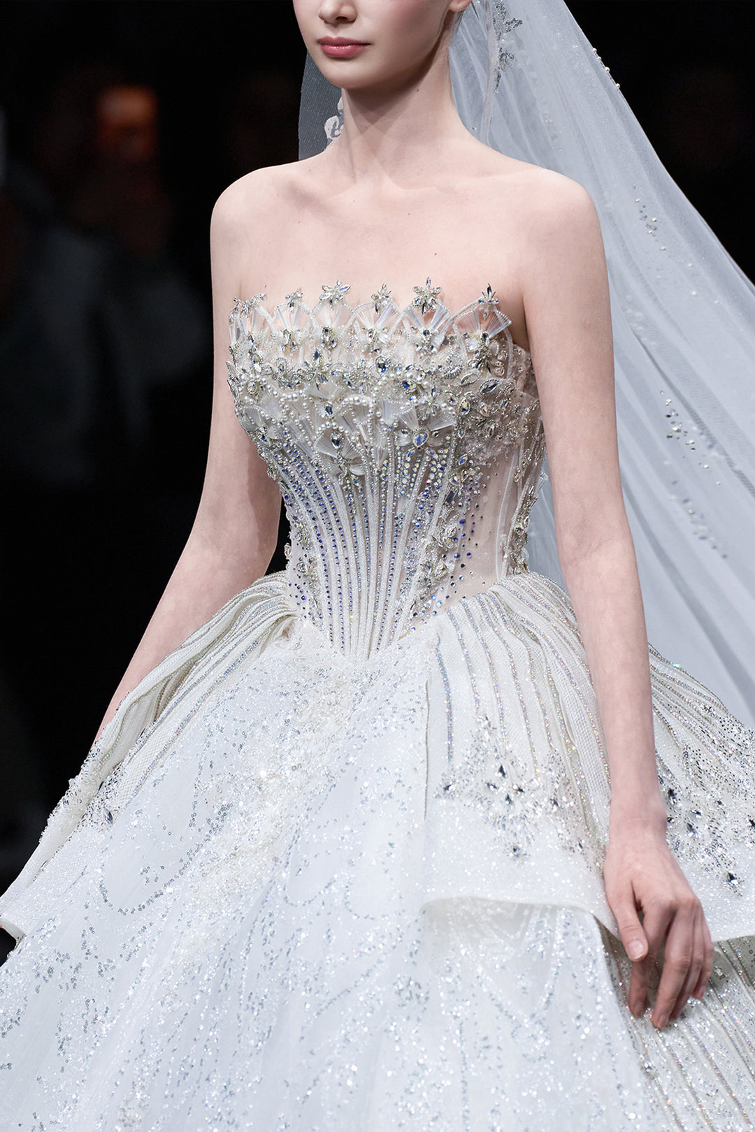 Strapless Beaded Tulle A-line Dress