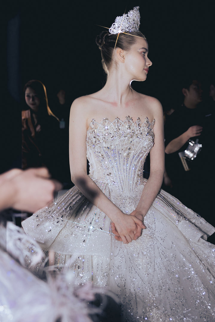Strapless Beaded Tulle A-line Dress