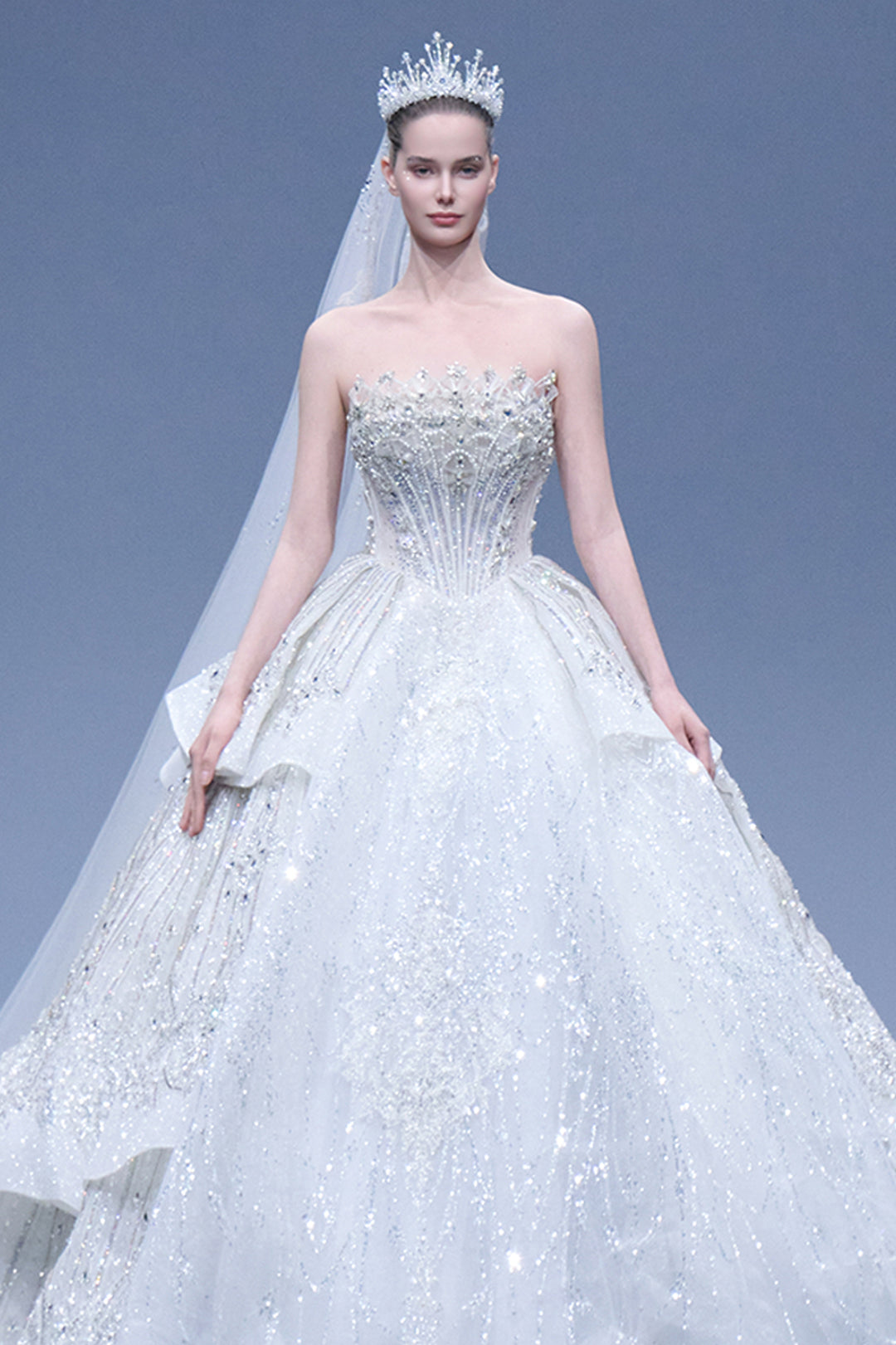 Strapless Beaded Tulle A-line Dress