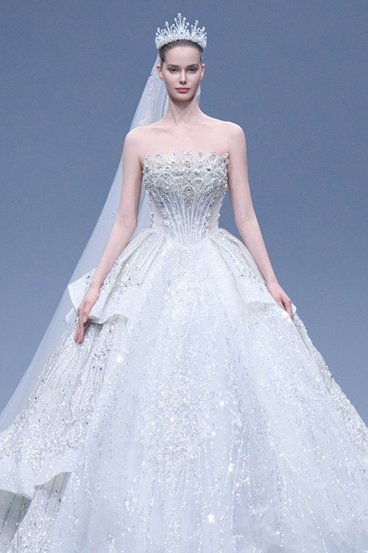 Strapless Beaded Tulle A-line Dress