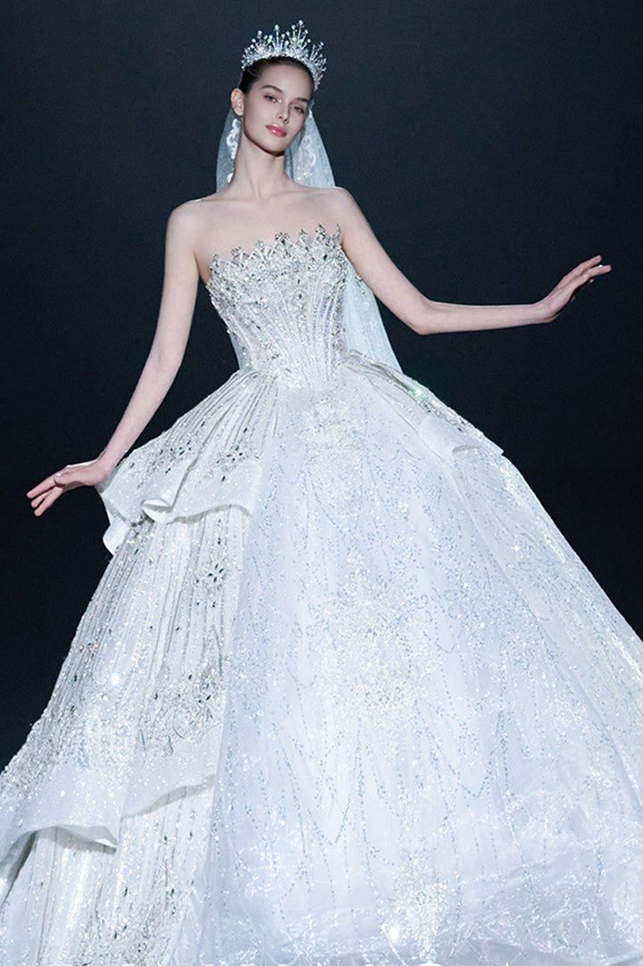 Strapless Beaded Tulle A-line Dress