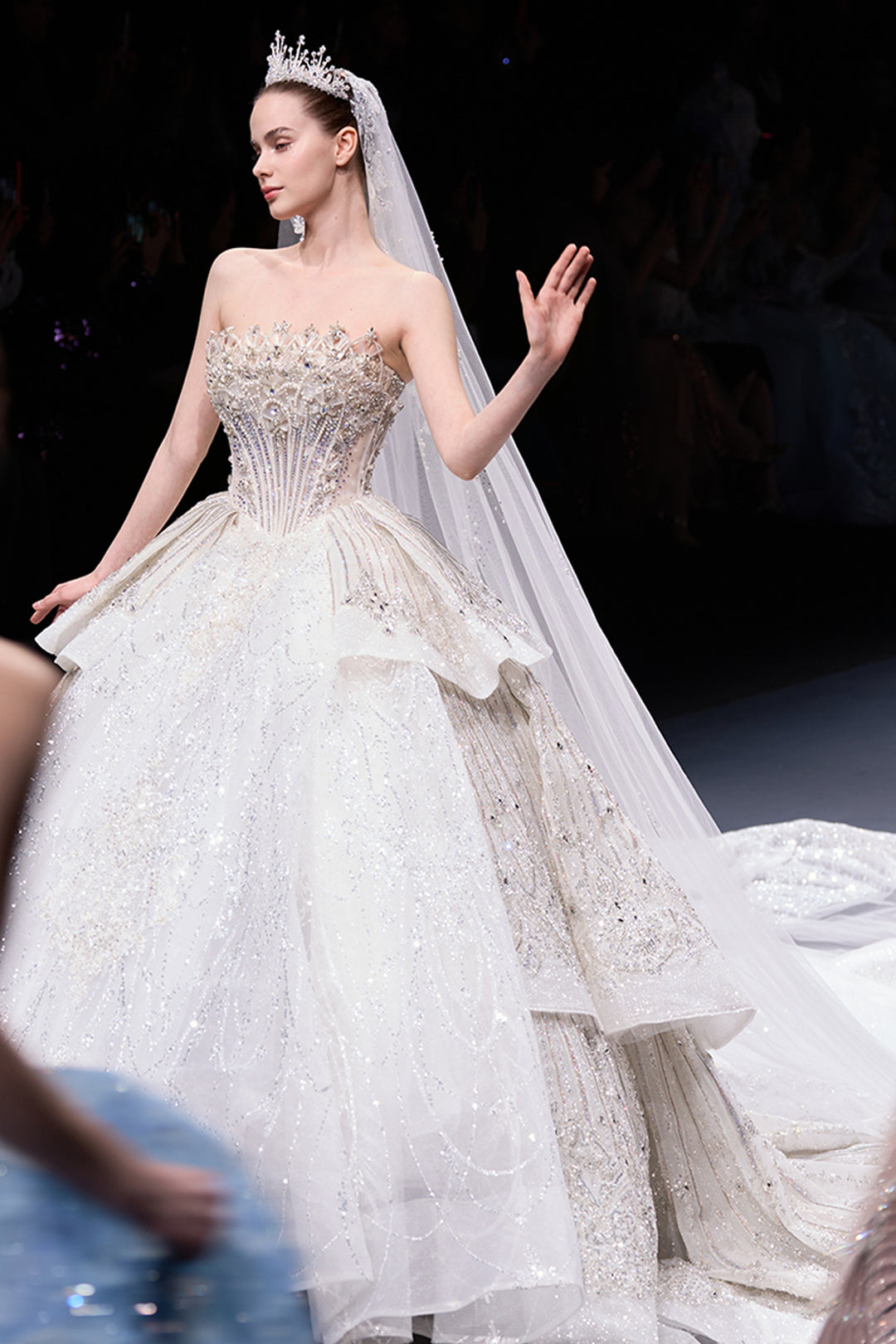 Strapless Beaded Tulle A-line Dress