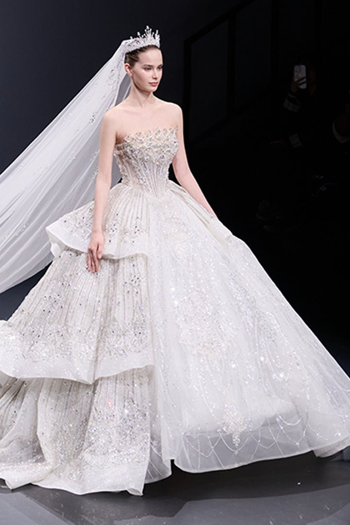 Strapless Beaded Tulle A-line Dress