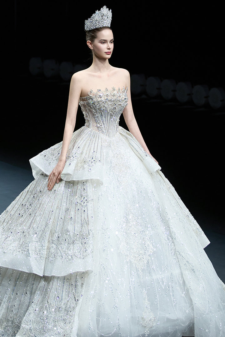 Strapless Beaded Tulle A-line Dress