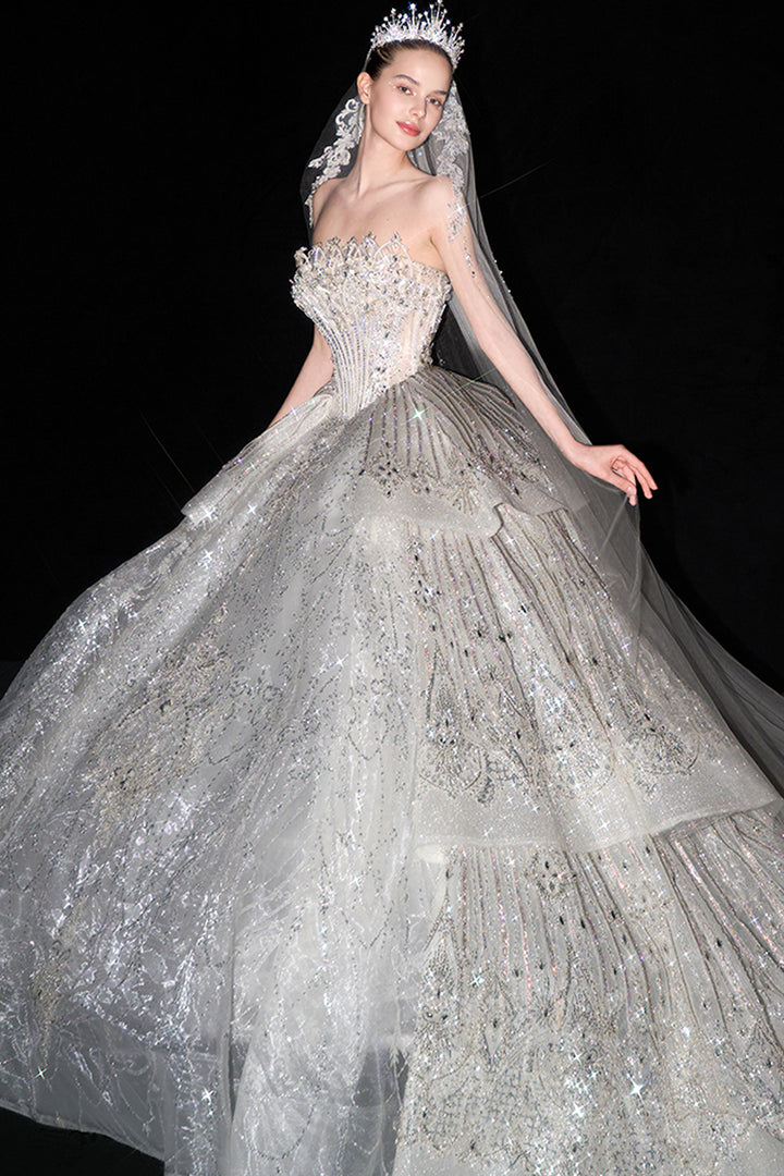 Strapless Beaded Tulle A-line Dress