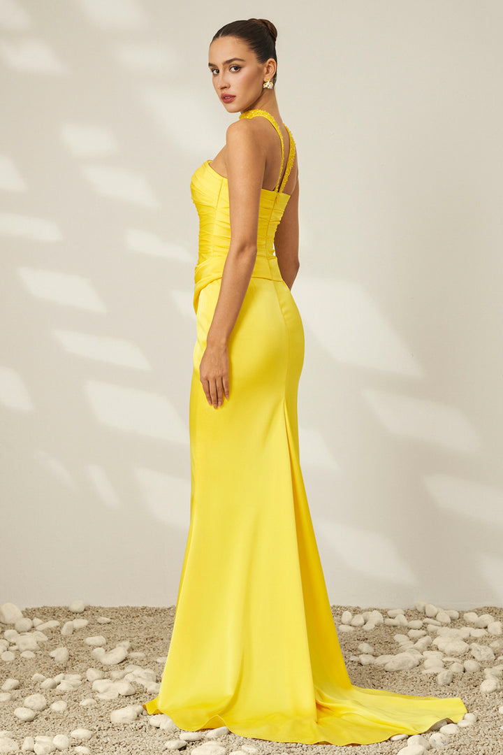 Strapless Horizontal Pleat with Satin Mermaid Dress