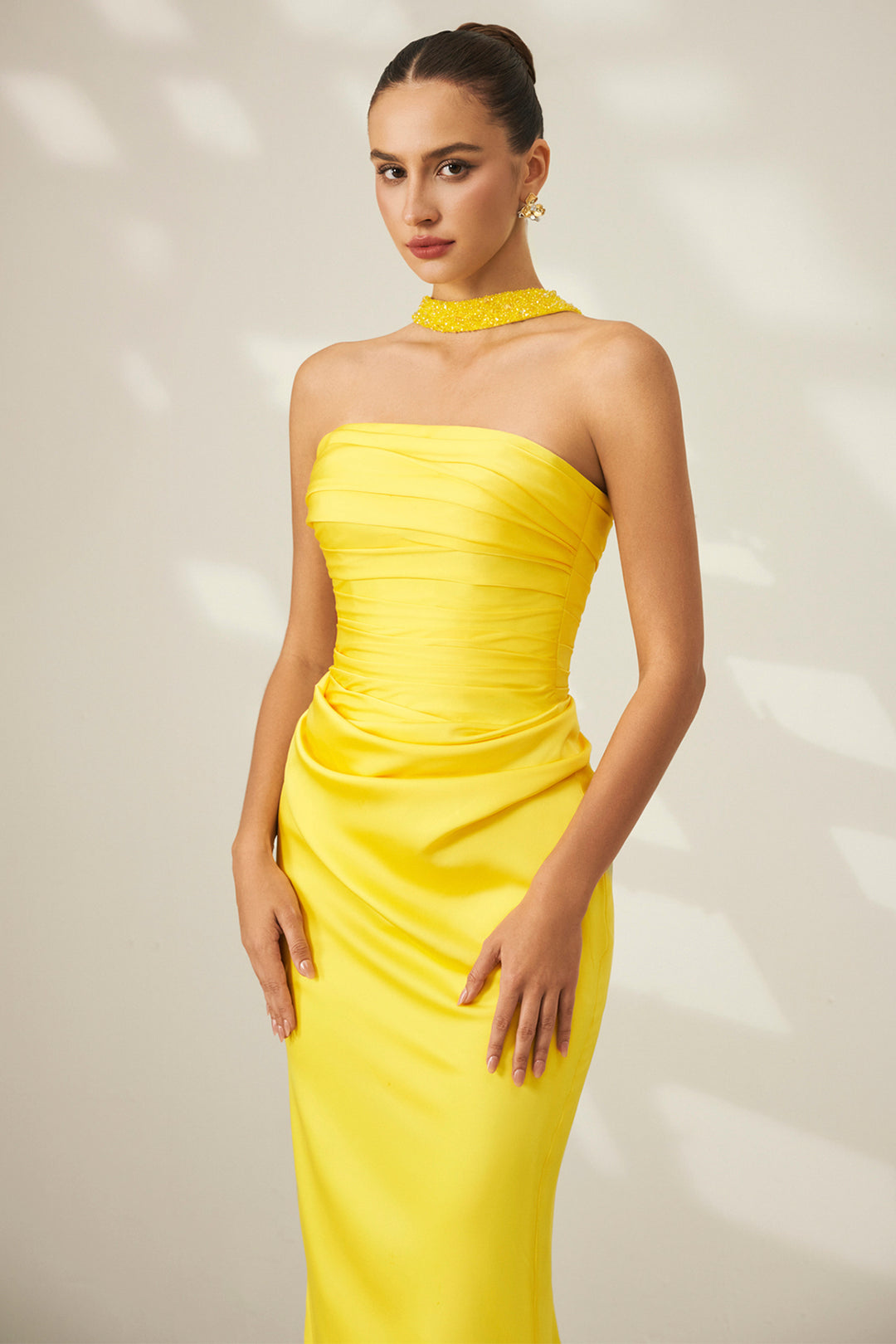 Strapless Horizontal Pleat with Satin Mermaid Dress
